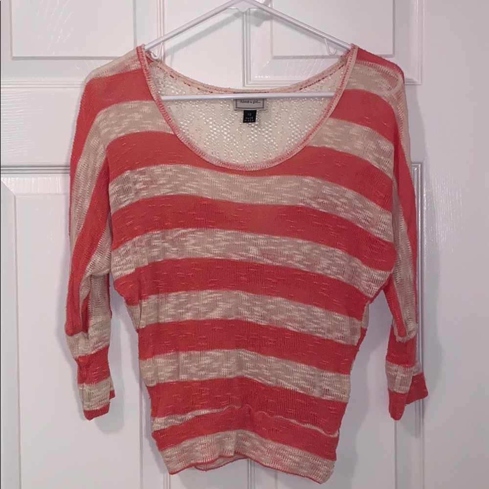 About a Girl... coral/cream dolman sweater w/lace